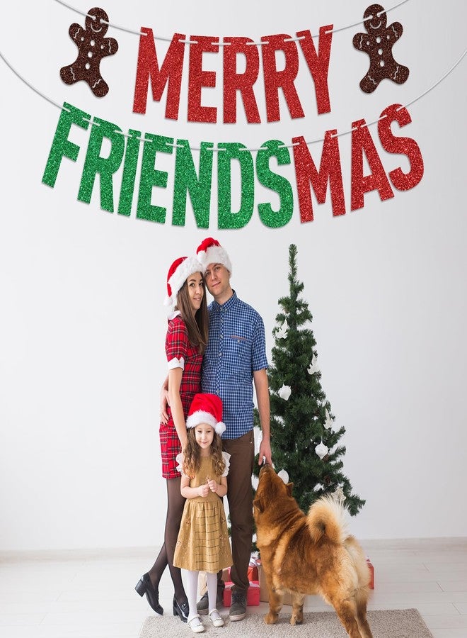 ZACHAKO Red Glitter Merry Friendsmas Banner, Merry Christmas/Drink Up Grinches, Xmas Friends Christmas Holiday Party Decorations Supplies - Image 4